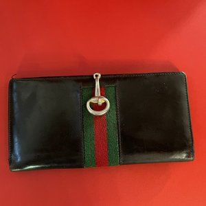 Vintage Gucci Horsebit Red / Green Stripe 60's Clutch ID Wallet